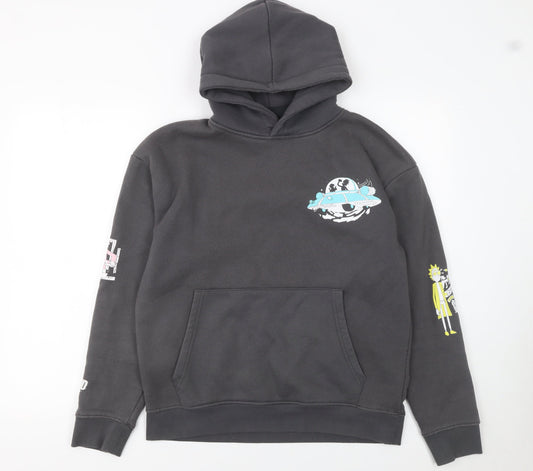 Pull&Bear Rick and Morty Black Hoodie Men’s S Graphic Pullover Fleece