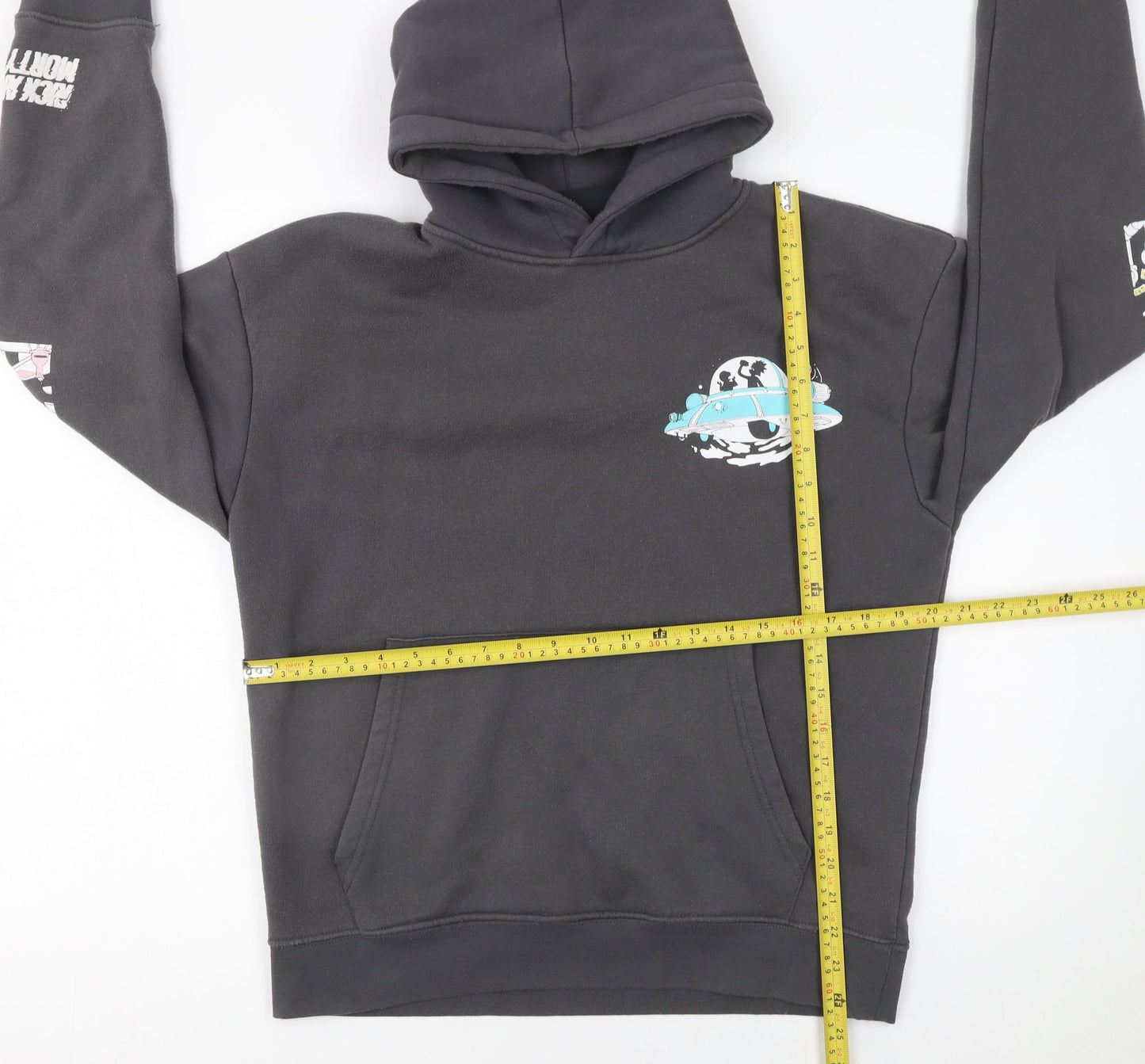 Pull&Bear Rick and Morty Black Hoodie Men’s S Graphic Pullover Fleece