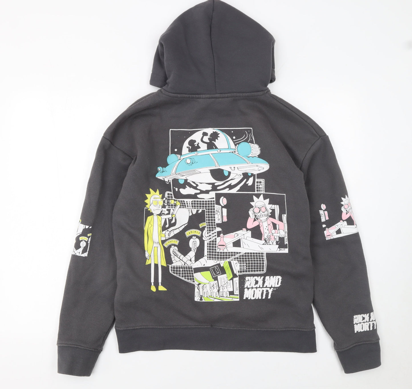 Pull&Bear Rick and Morty Black Hoodie Men’s S Graphic Pullover Fleece