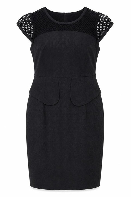 Darcy Women Black Knee Length Sheath Dress L Peplum Mesh Detail