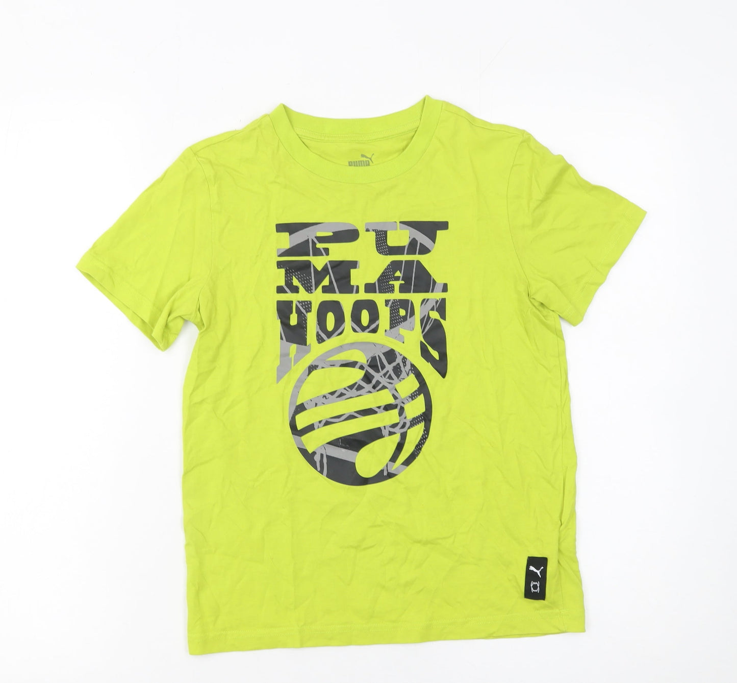 Puma Boys Yellow Graphic Basketball T-Shirt 11-12 Years Short Sleeve Cotton