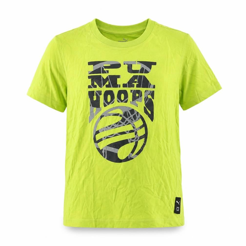 Puma Boys Yellow Graphic Basketball T-Shirt 11-12 Years Short Sleeve Cotton