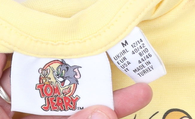 Tom and Jerry Women's Yellow Cropped T-Shirt M Crew Neck Cotton