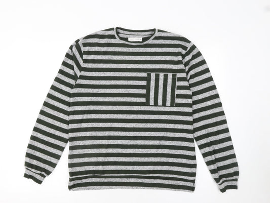 Zara Girls Grey Striped Pullover Knit Jumper 13-14 Years Long Sleeve