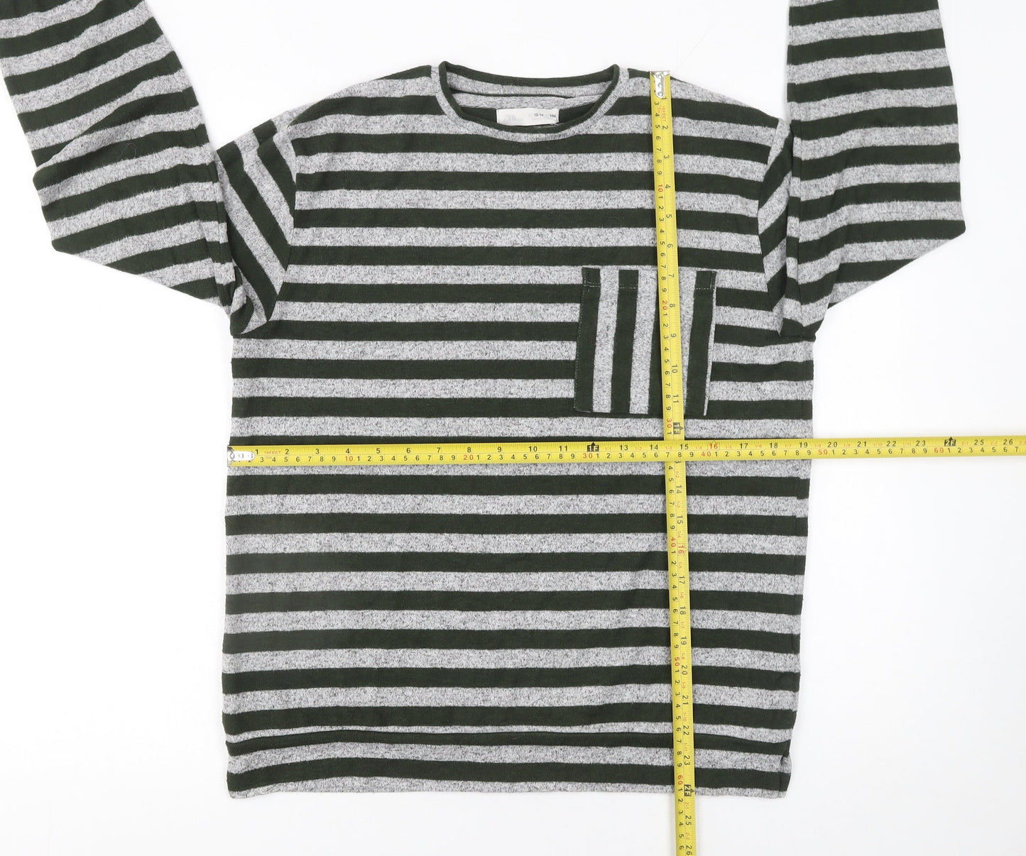 Zara Girls Grey Striped Pullover Knit Jumper 13-14 Years Long Sleeve