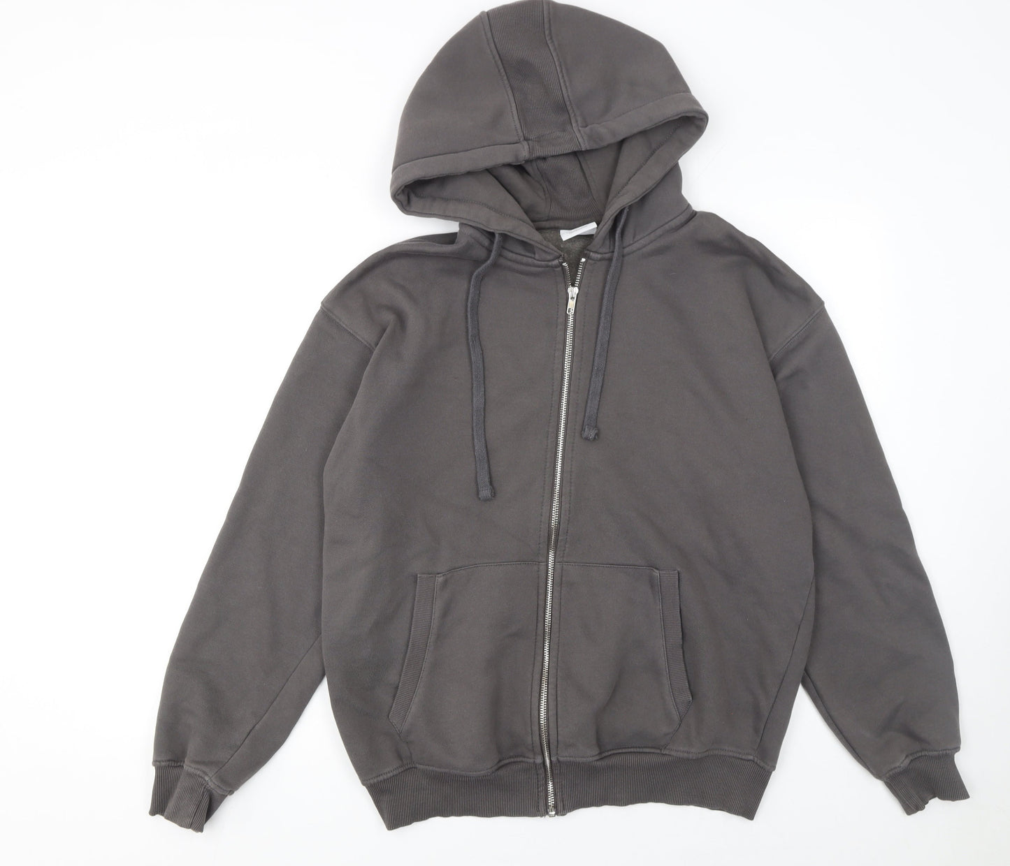 Bershka Women Grey Full Zip Hoodie Size S Cotton Blend Casual