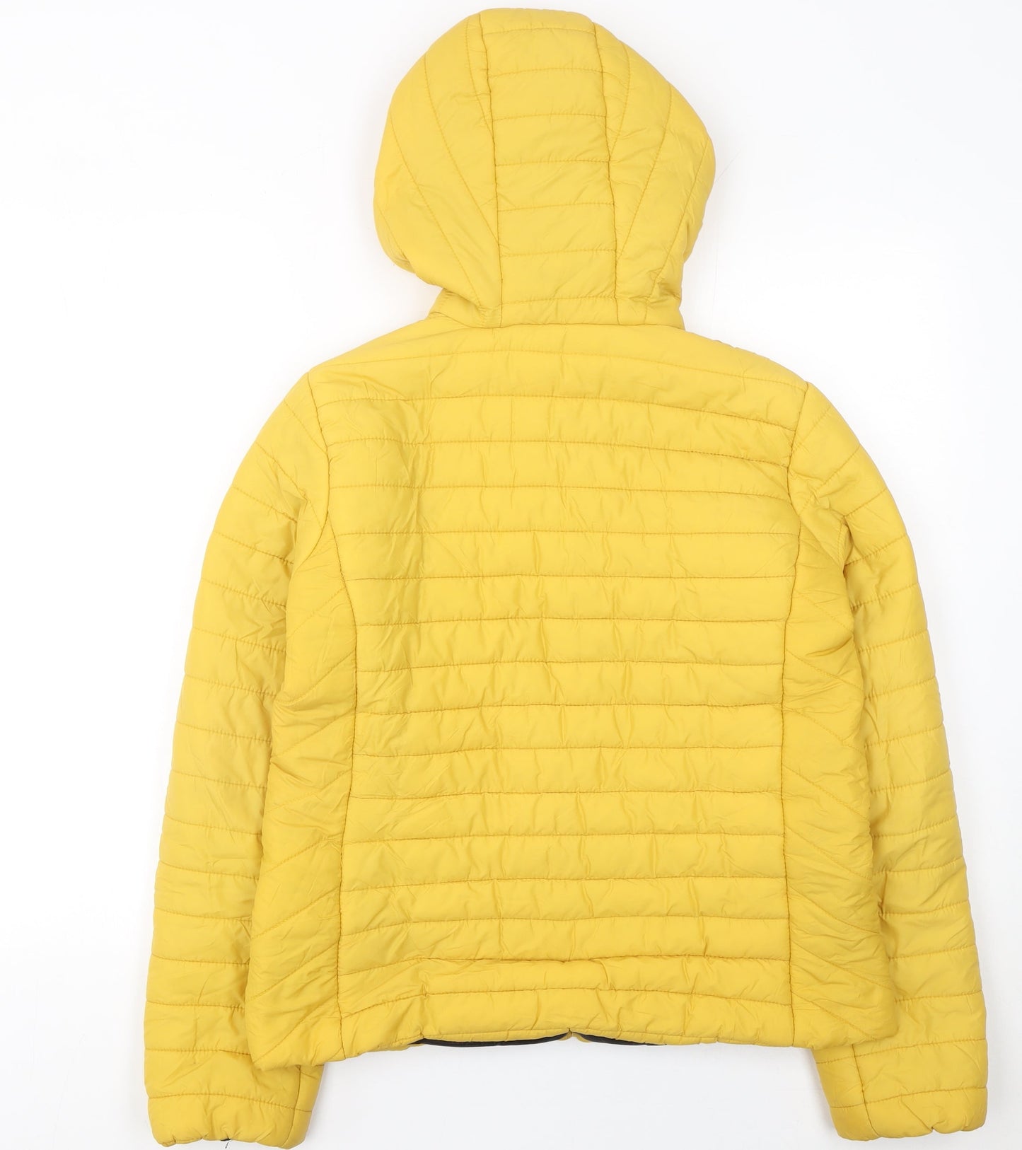 Stradivarius Women’s Yellow Puffer Jacket Size 12 Hooded Quilted Coat