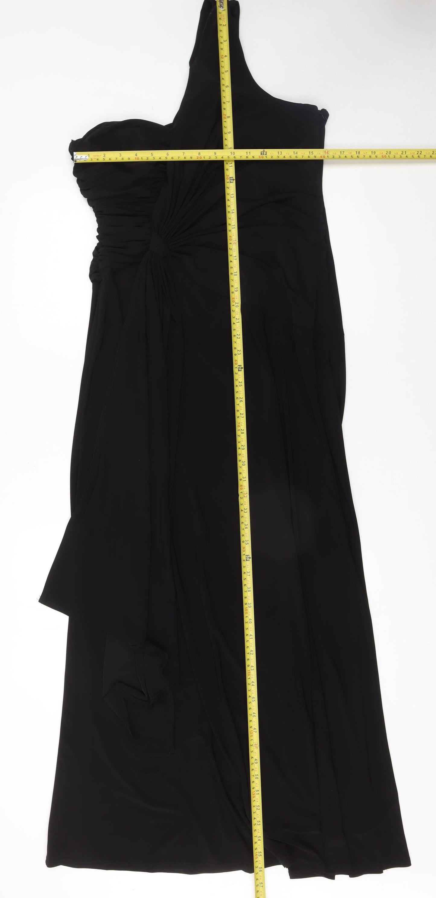 Marina Womens Black One Shoulder Long Formal Dress Size 18