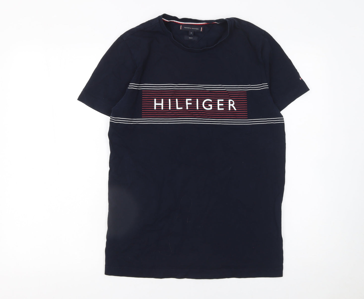 Tommy Hilfiger Men Blue Slim Fit Logo Graphic Cotton T-Shirt M