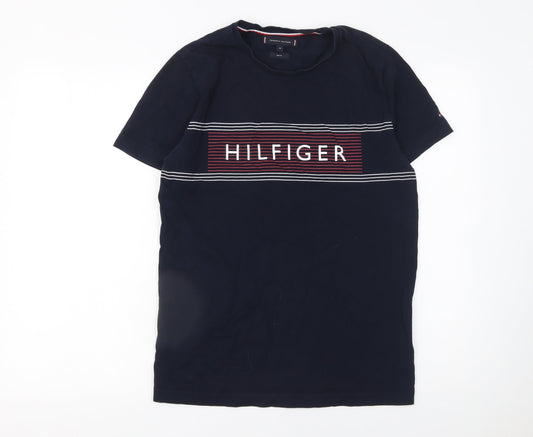 Tommy Hilfiger Men Blue Slim Fit Logo Graphic Cotton T-Shirt M