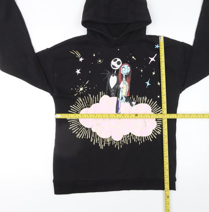 Back view of Disney girls’ black hoodie 13-14 years pullover graphic themed sweatshirt