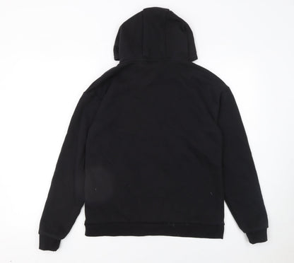 Close-up detail of Disney girls’ black hoodie 13-14 years pullover graphic themed sweatshirt