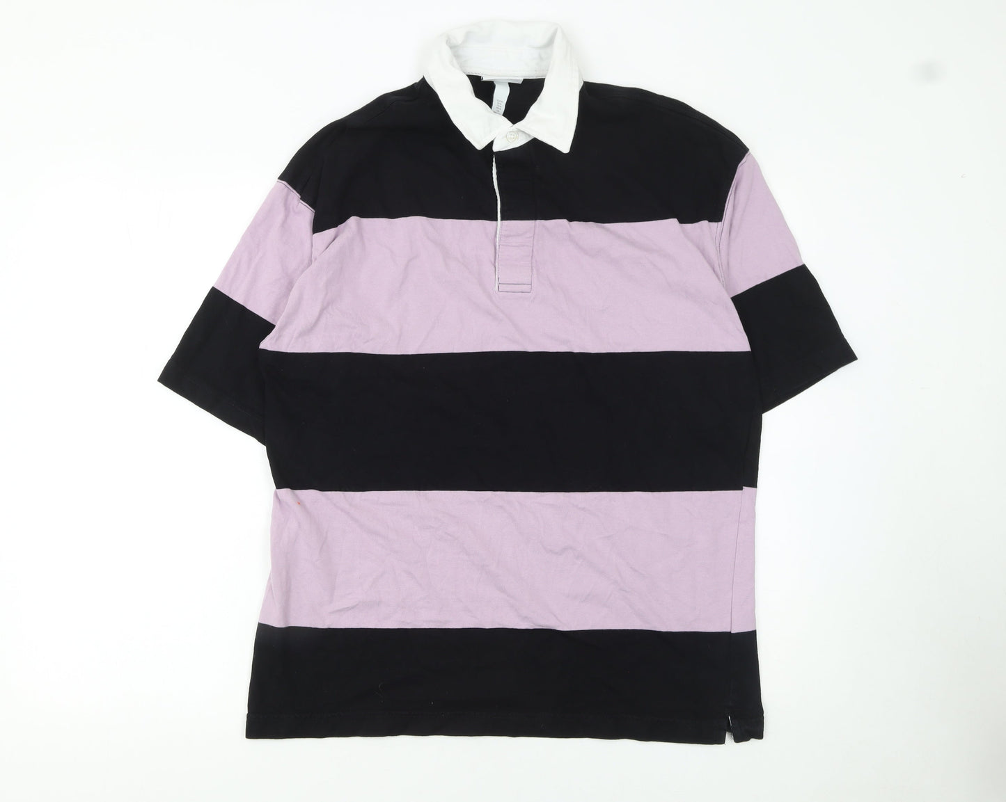 H&M Men’s Multicoloured Striped Polo Shirt M Relaxed Fit Cotton