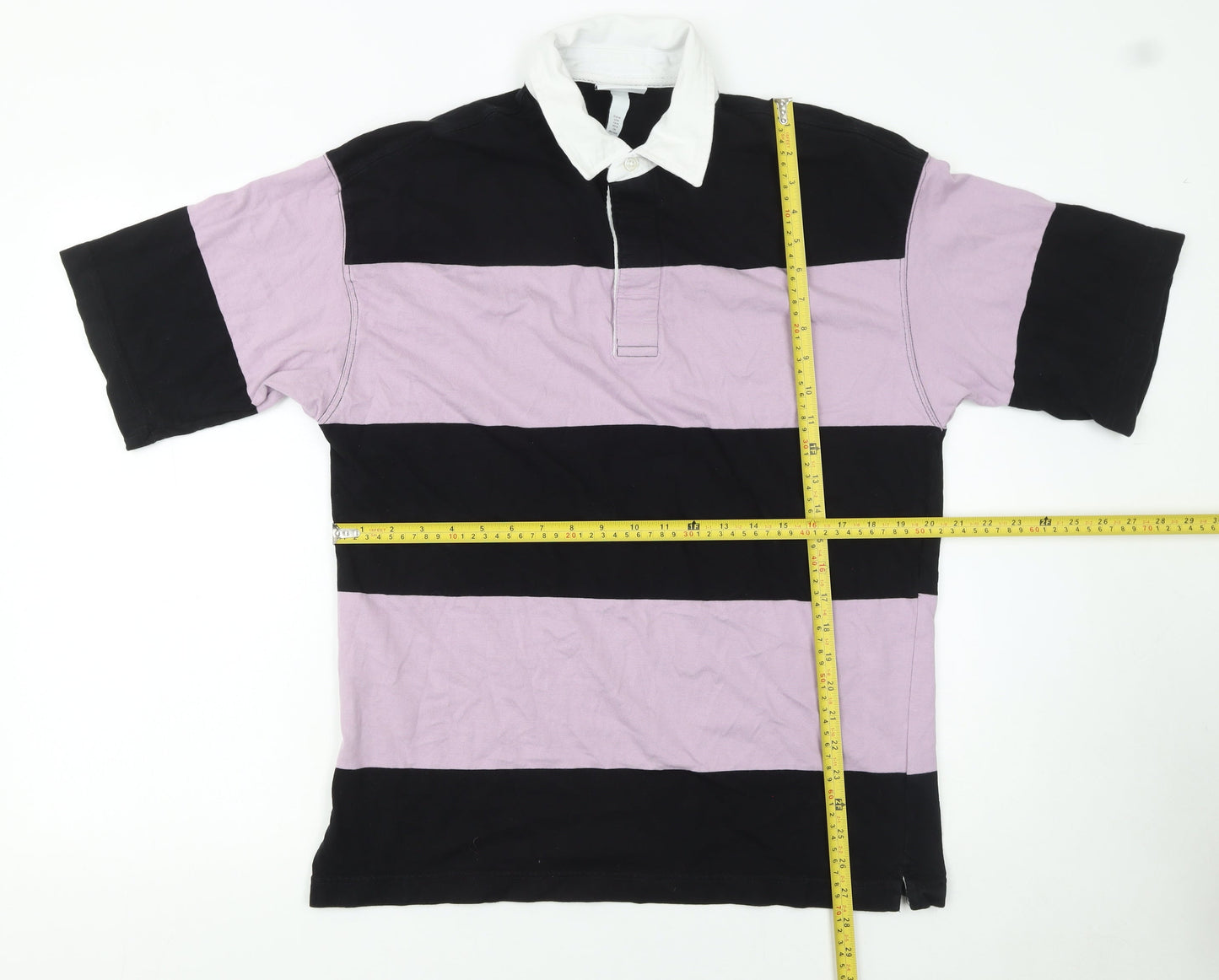 H&M Men’s Multicoloured Striped Polo Shirt M Relaxed Fit Cotton
