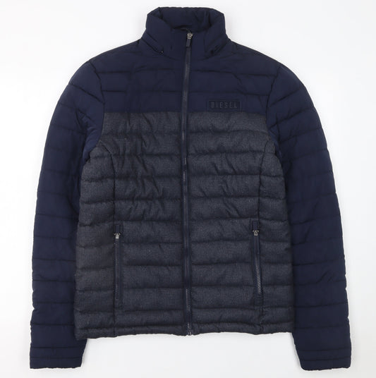 Diesel Men's Blue Puffer Jacket S Regular Fit Full Zip Winter Coat