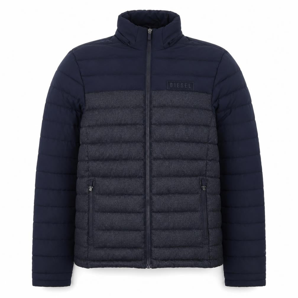 Diesel Men's Blue Puffer Jacket S Regular Fit Full Zip Winter Coat