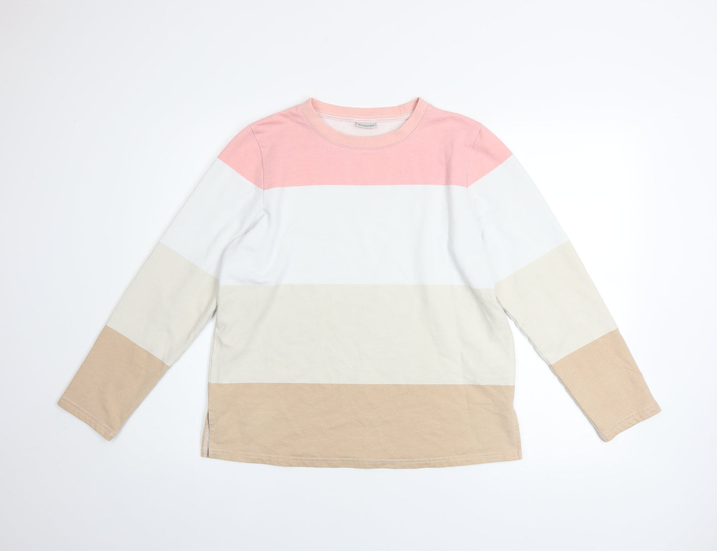 Damart Women Beige Pink Stripe Cotton Sweatshirt Size M Long Sleeve