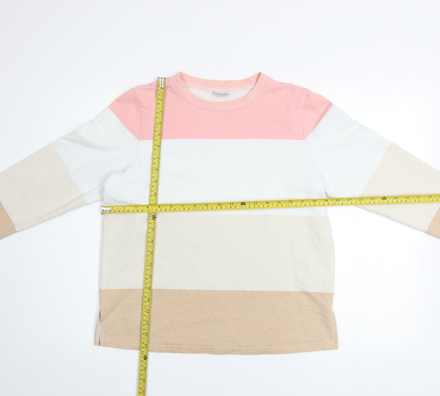 Damart Women Beige Pink Stripe Cotton Sweatshirt Size M Long Sleeve