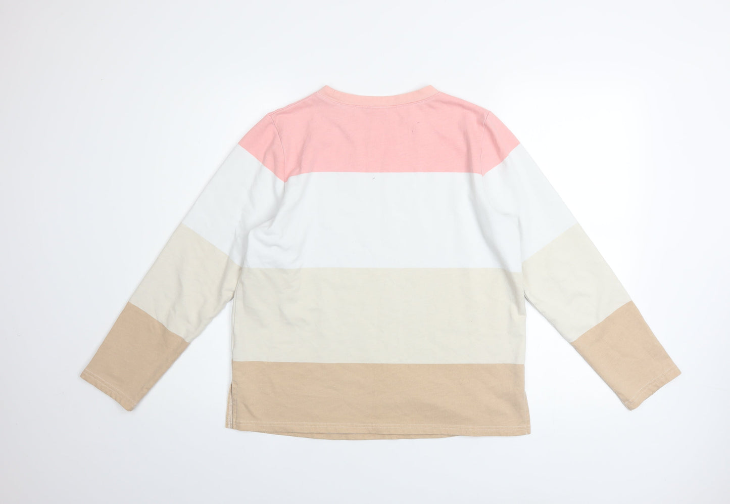Damart Women Beige Pink Stripe Cotton Sweatshirt Size M Long Sleeve