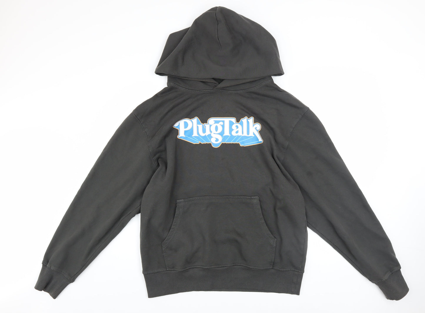 PlugTalk Men's Black Pullover Hoodie Medium Graphic Fleece Sweatshirt