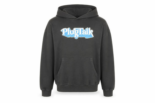 PlugTalk Men's Black Pullover Hoodie Medium Graphic Fleece Sweatshirt