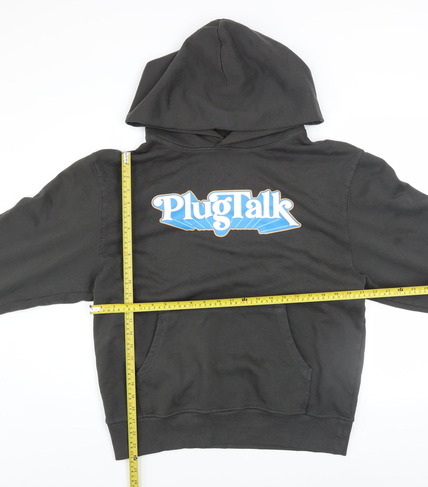 PlugTalk Men's Black Pullover Hoodie Medium Graphic Fleece Sweatshirt