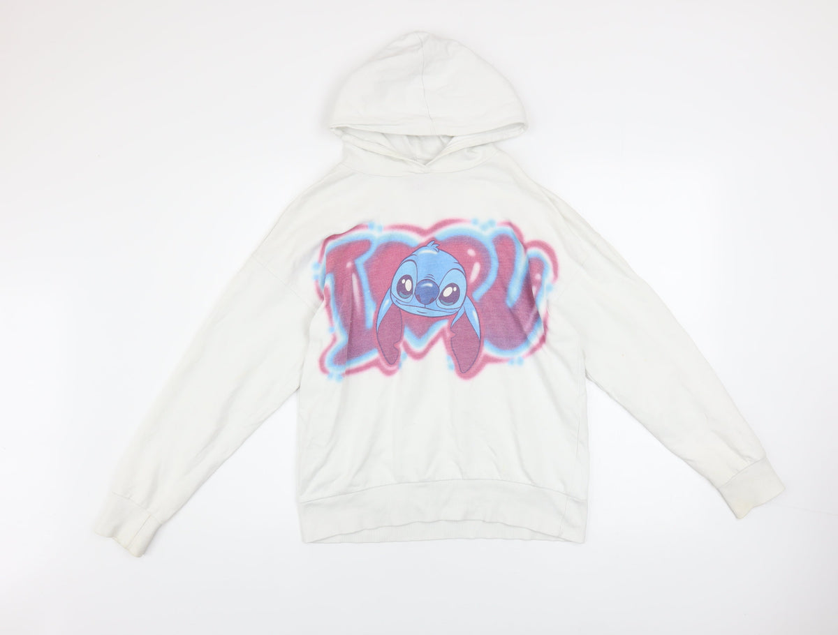 Disney Girls White Stitch Pullover Hoodie 13-14 Years Graphic Print