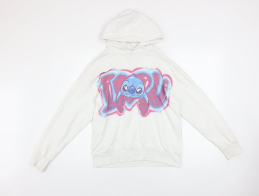 Disney Girls White Stitch Pullover Hoodie 13-14 Years Graphic Print