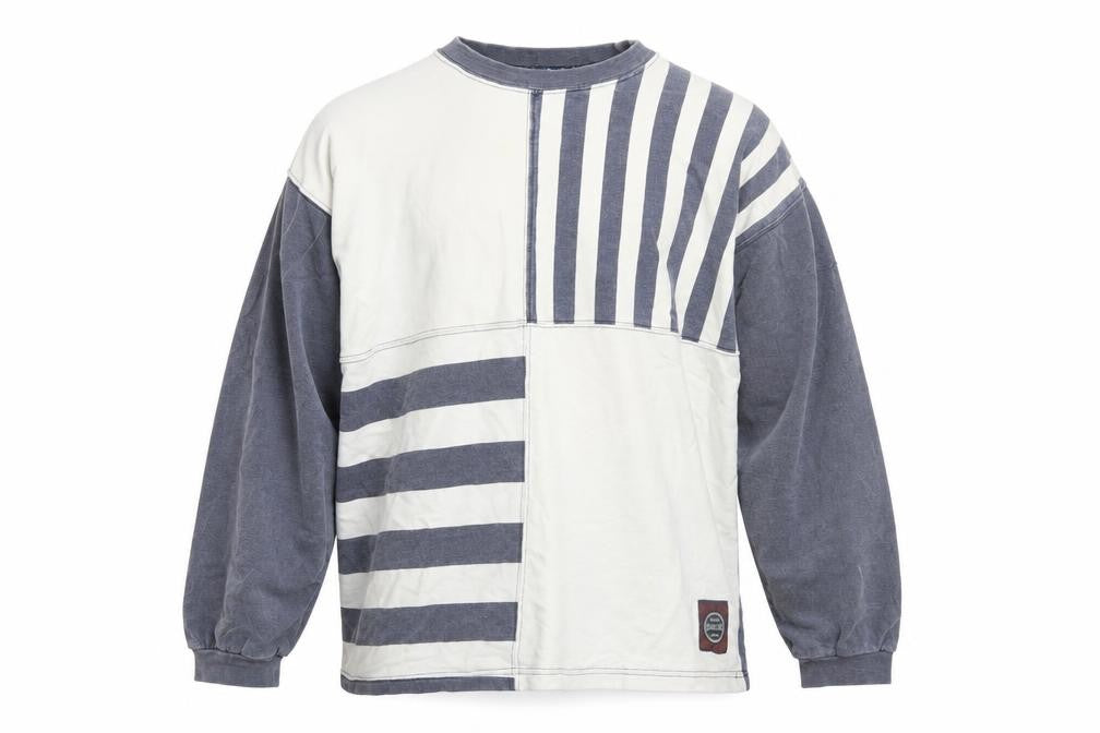 FX Men's Blue & White Striped Cotton Pullover Sweatshirt L