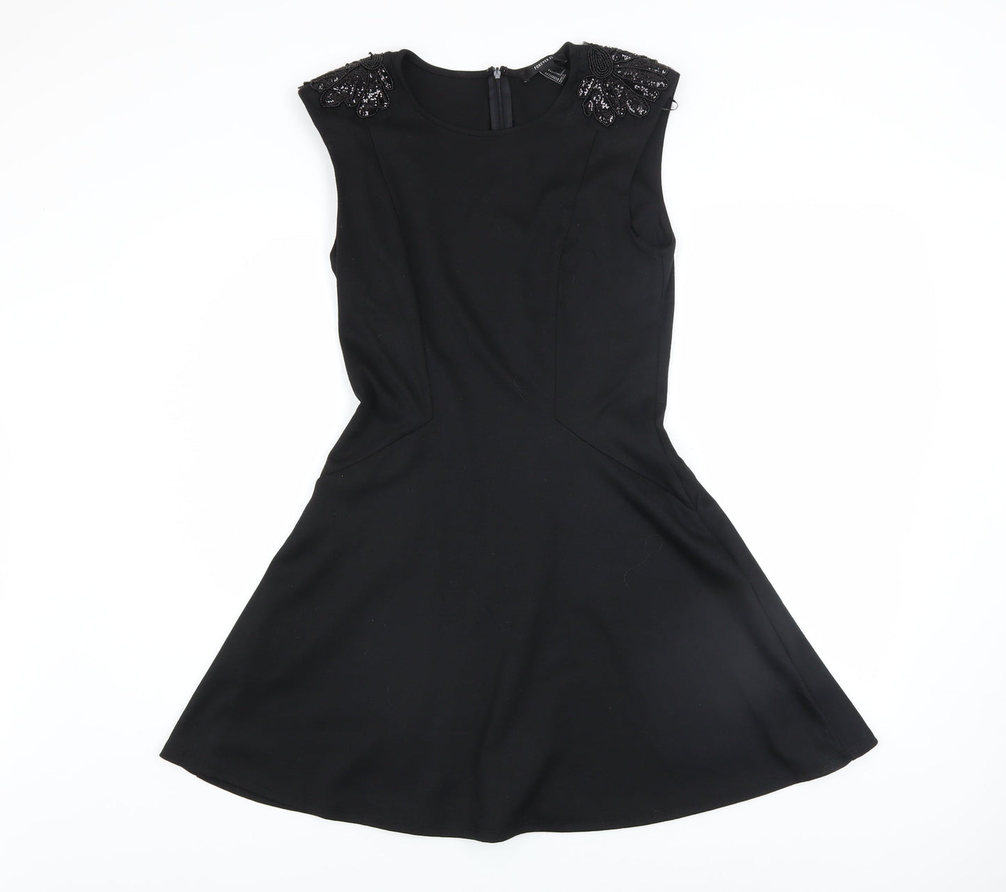 Forever 21 Women's Black Beaded Fit & Flare Sleeveless Knee Length Dress M