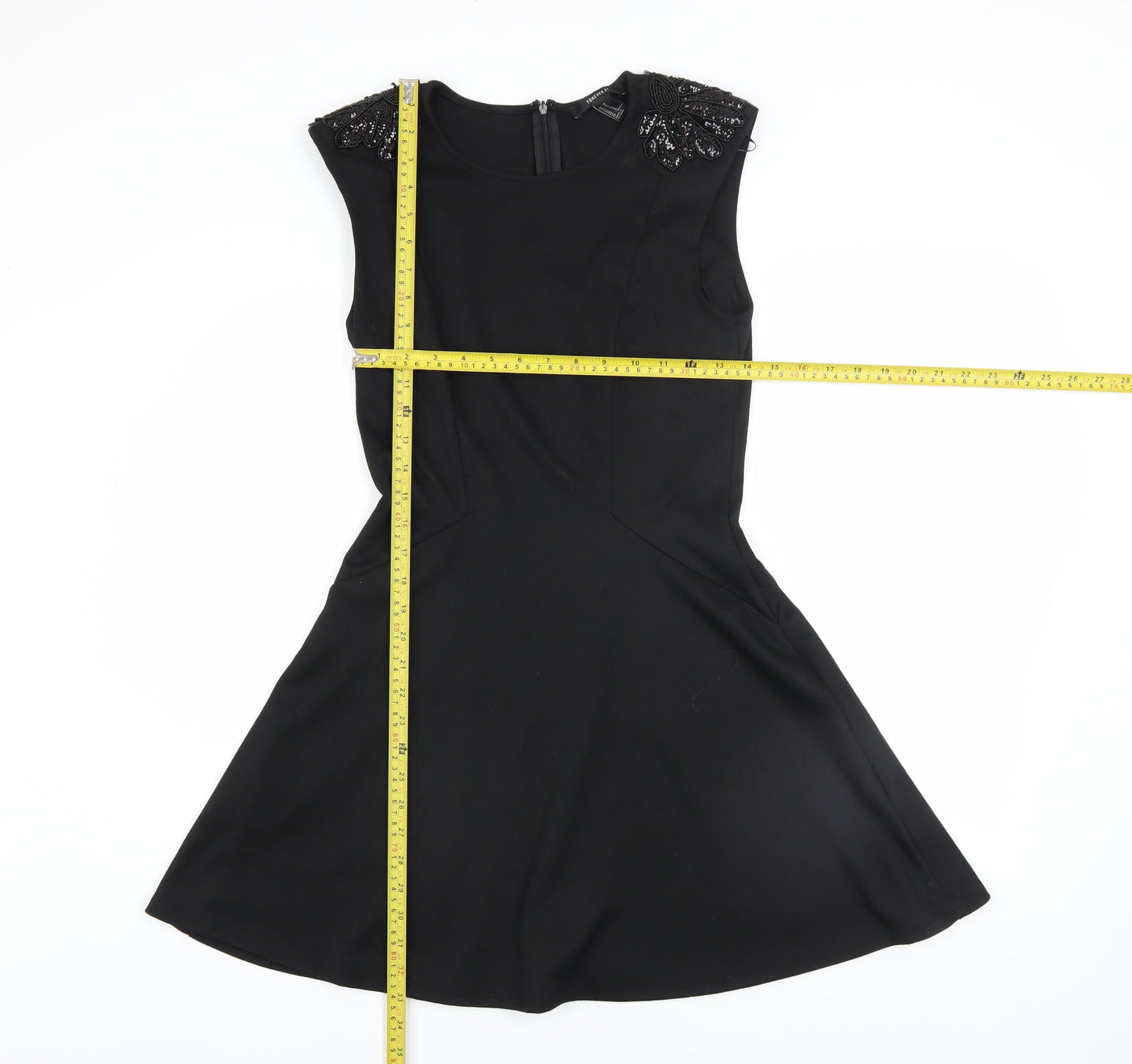 Forever 21 Women's Black Beaded Fit & Flare Sleeveless Knee Length Dress M