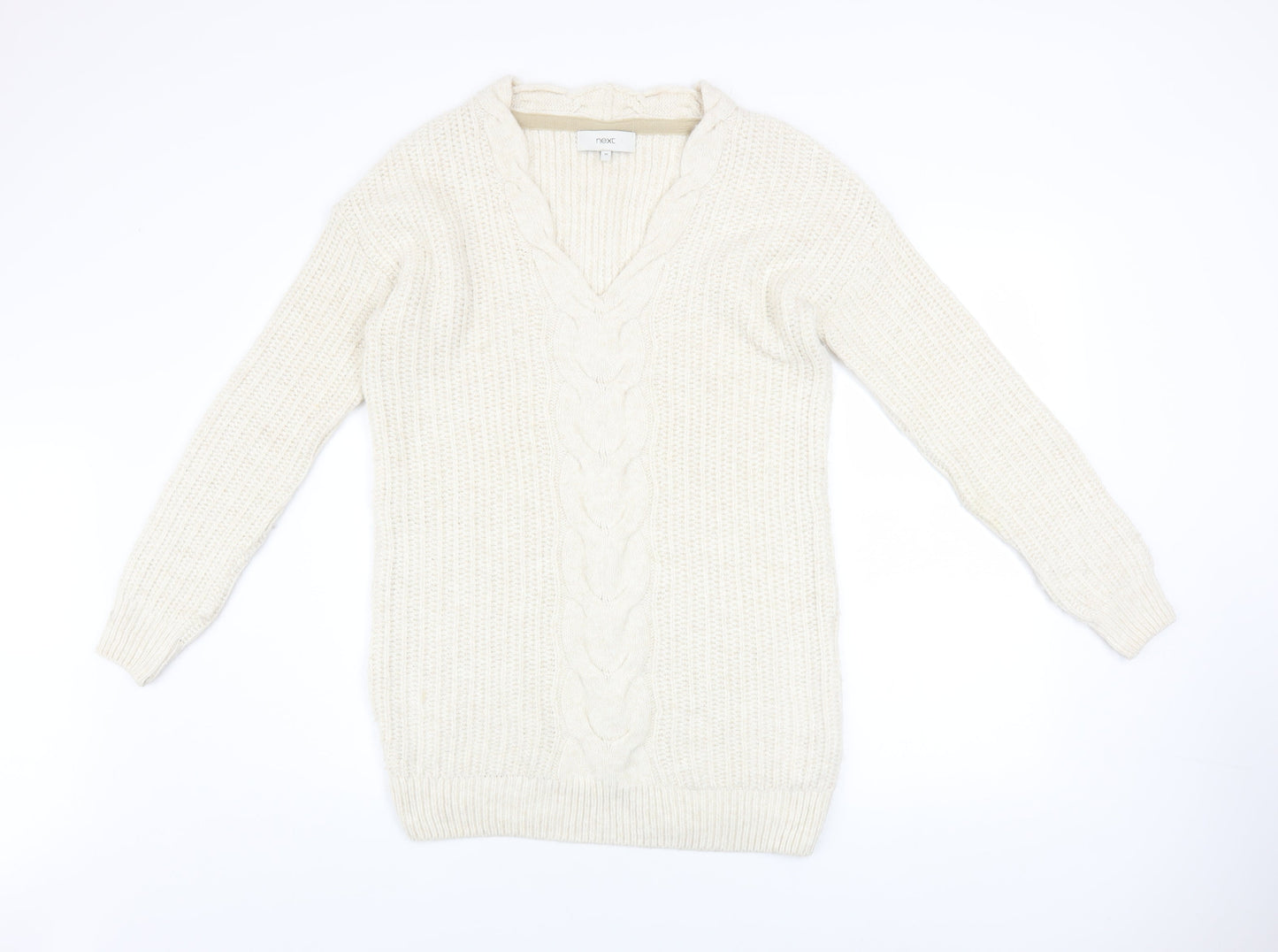 Next Women Ivory Cable-Knit V-Neck Long Sleeve Jumper Size 10