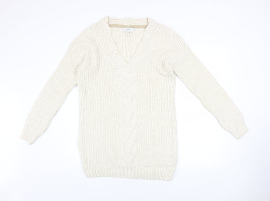 Next Women Ivory Cable-Knit V-Neck Long Sleeve Jumper Size 10