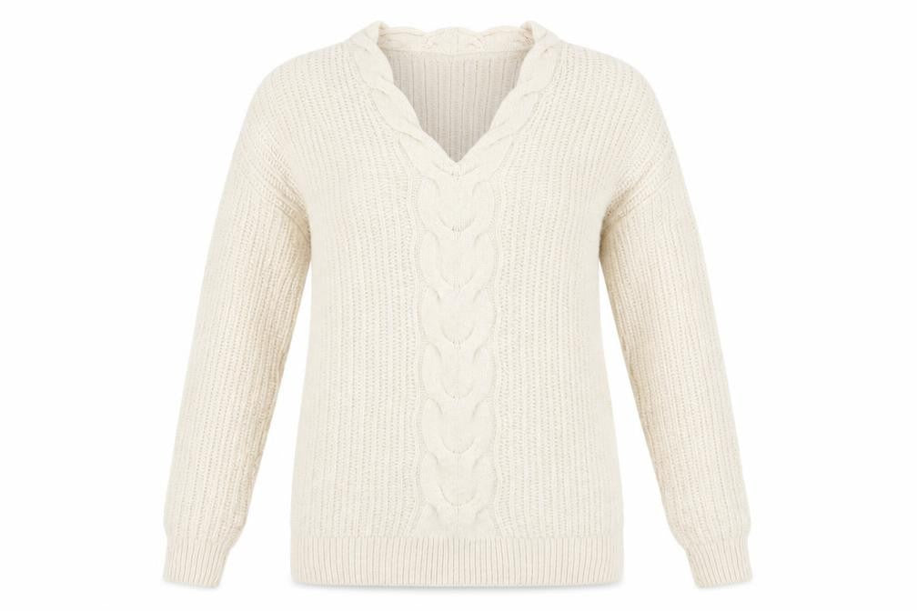 Next Women Ivory Cable-Knit V-Neck Long Sleeve Jumper Size 10