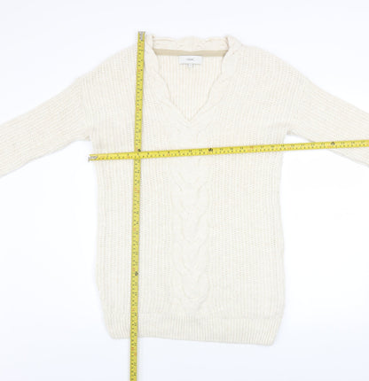 Next Women Ivory Cable-Knit V-Neck Long Sleeve Jumper Size 10