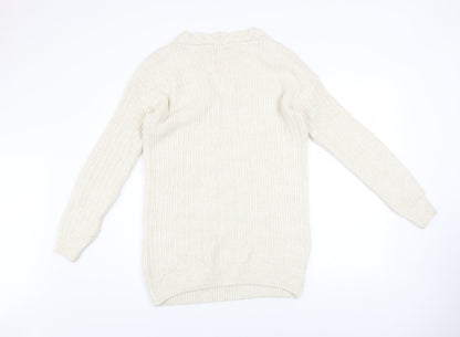 Next Women Ivory Cable-Knit V-Neck Long Sleeve Jumper Size 10