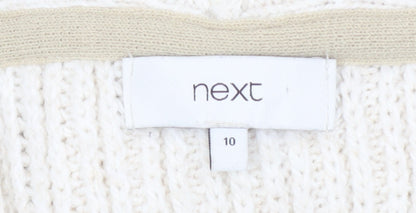 Next Women Ivory Cable-Knit V-Neck Long Sleeve Jumper Size 10