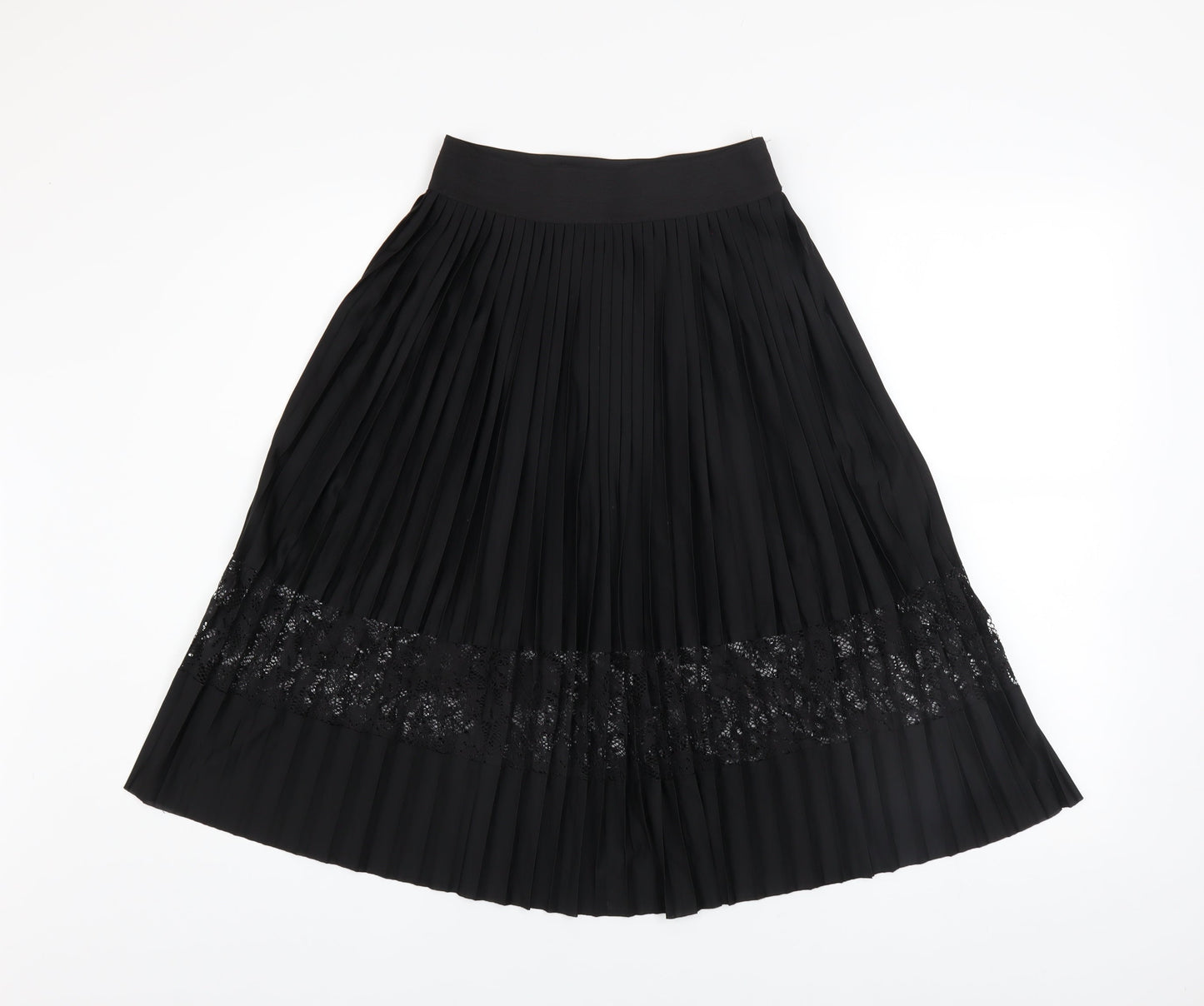 River Island Womens Black Pleated Lace Midi Skirt Size 6