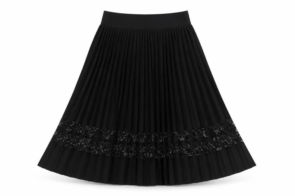 River Island Womens Black Pleated Lace Midi Skirt Size 6