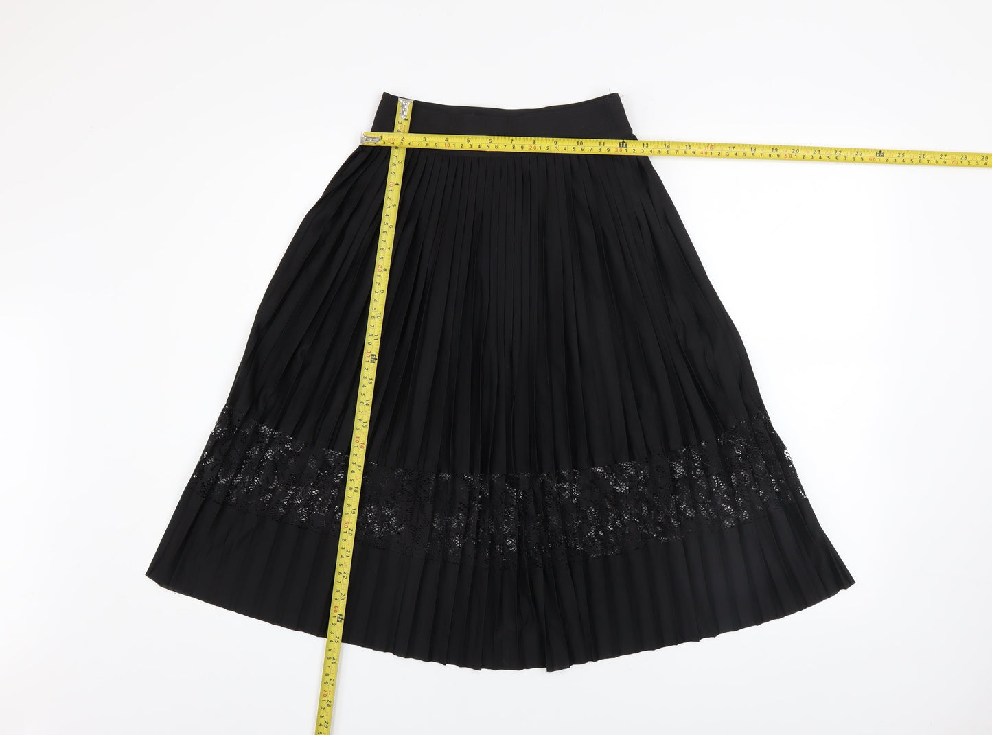 River Island Womens Black Pleated Lace Midi Skirt Size 6