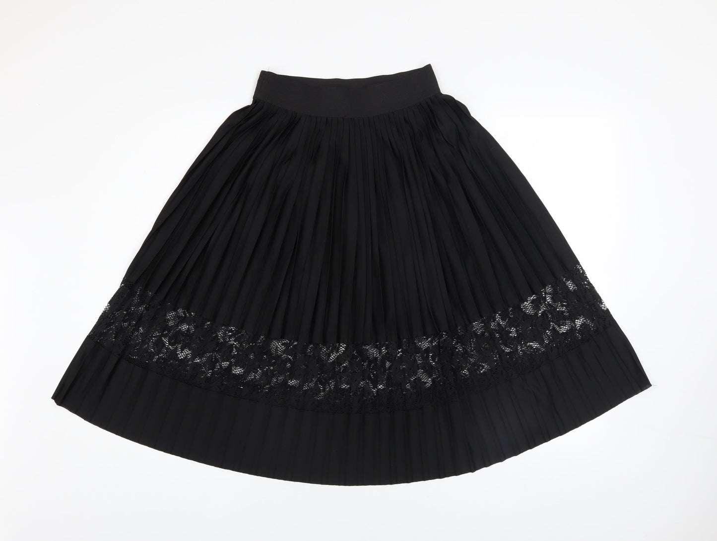 River Island Womens Black Pleated Lace Midi Skirt Size 6
