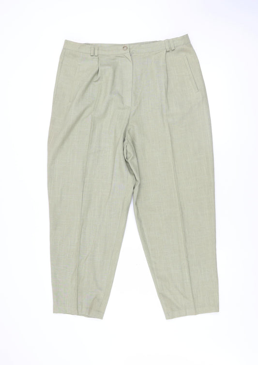 Berkertex Womens Green Size 18 Pleated Tapered Linen Blend Trousers