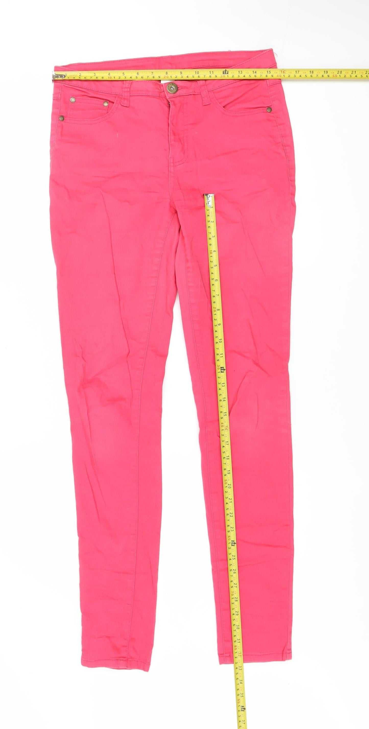 Vila Womens Pink Skinny Jeans L Slim Fit Mid Rise Stretch Denim