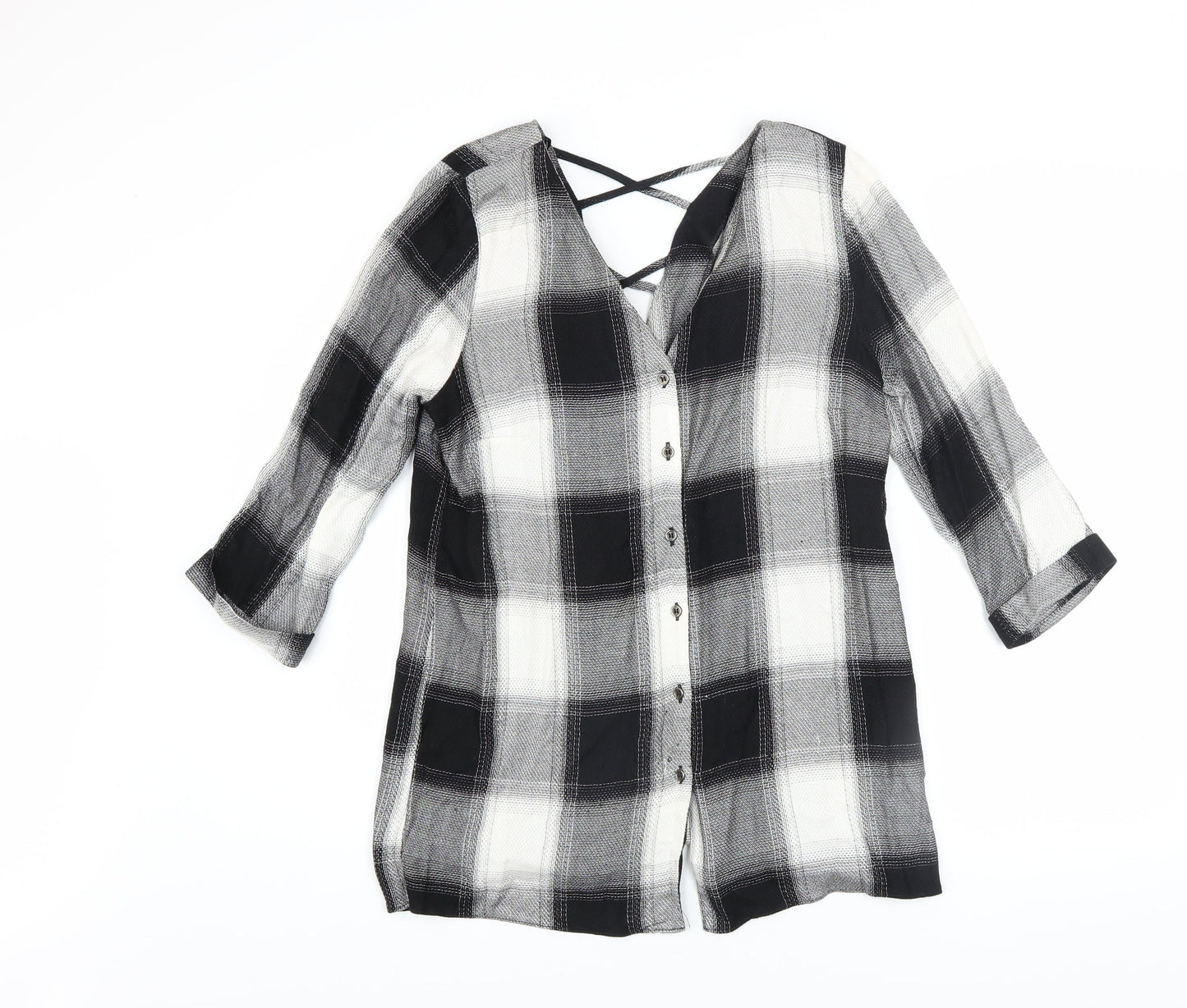 River Island Women’s Black Check Tunic Button-Up Shirt UK 10