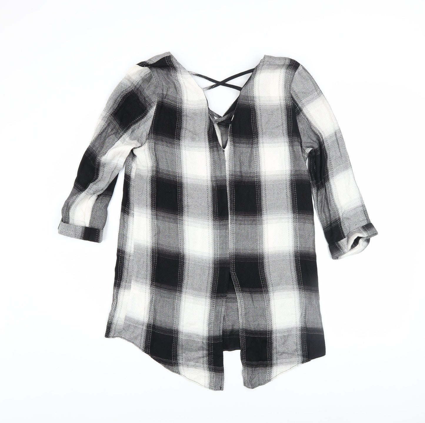 River Island Women’s Black Check Tunic Button-Up Shirt UK 10