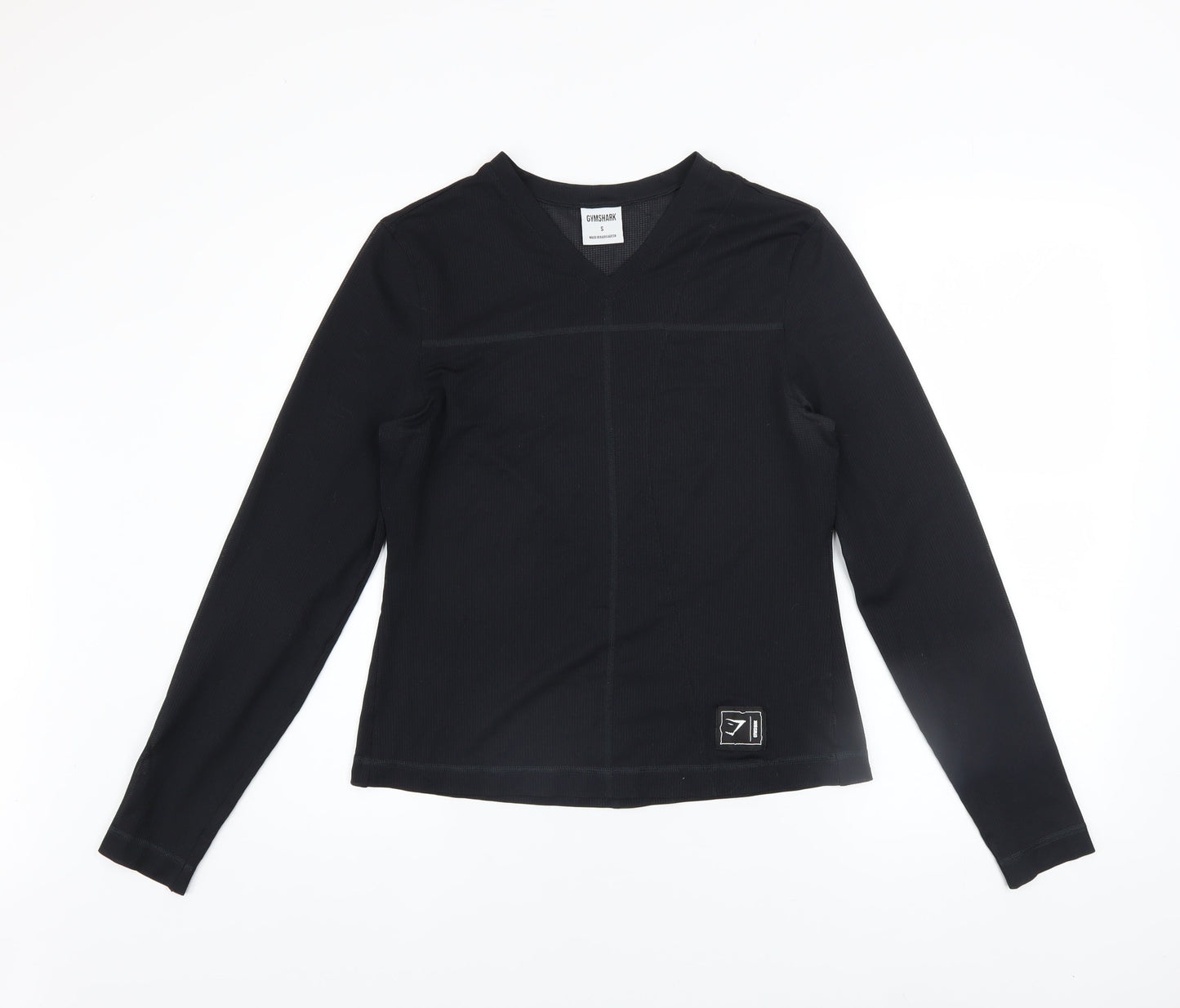 Gymshark Womens Black Long Sleeve V-Neck Slim Fit Activewear Top Size S