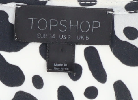 Topshop Women's Black Animal Print Wrap Blouse UK 6