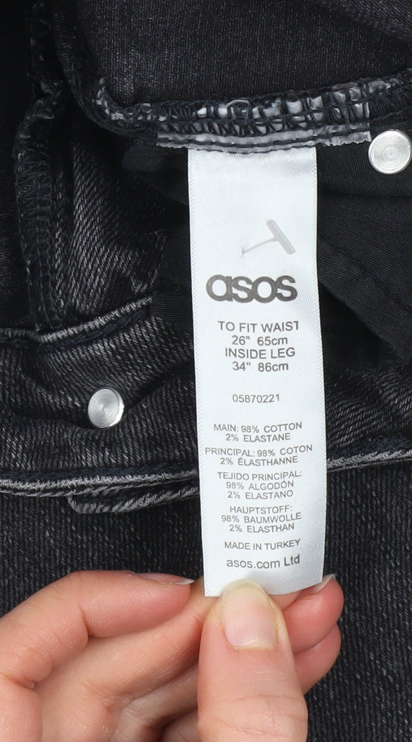 ASOS Womens Black Straight Jeans Size 8 Regular Fit 26W 34L Stretch Denim