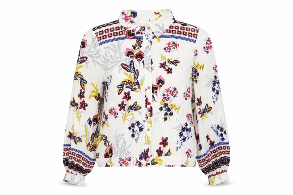 Angeleye Women's Multicoloured Floral Collared Long Sleeve Tunic Blouse UK 10