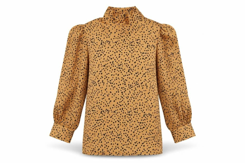 Zibilondon Womens Brown Polka Dot High Neck Long Sleeve Blouse Size 8